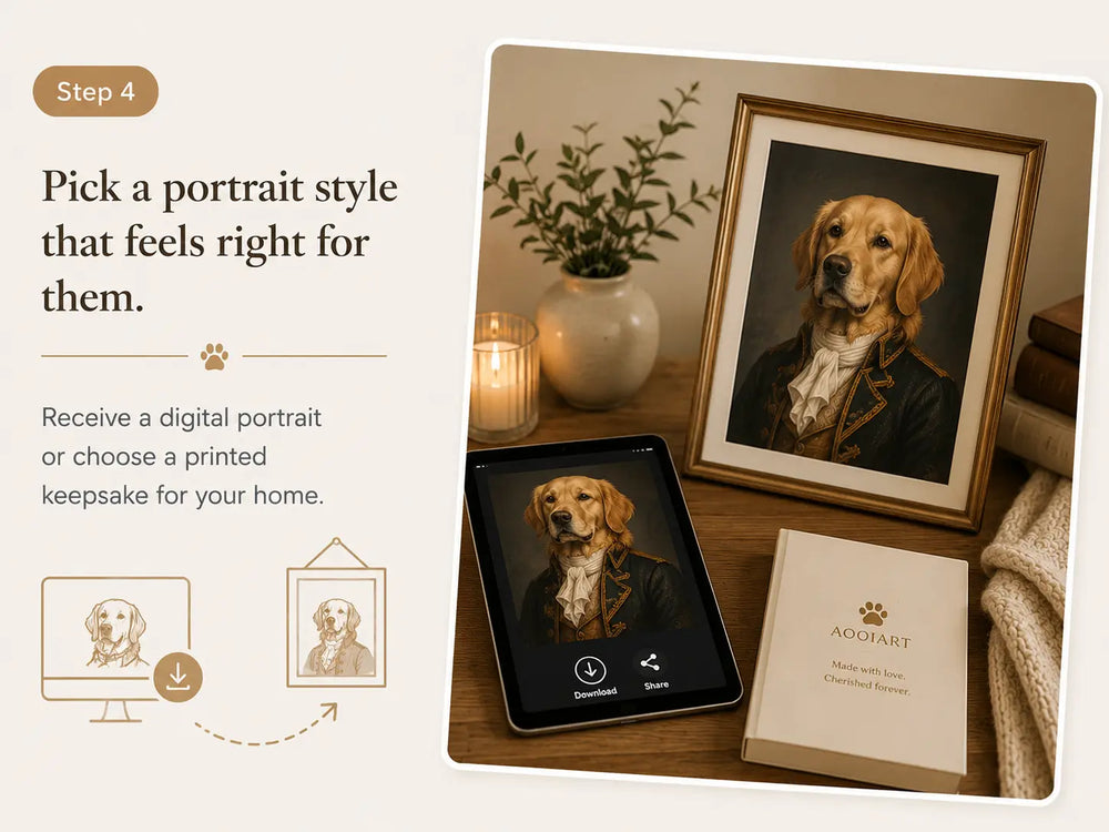 Digital portrait and printed pet keepsake for UK pet lovers by Aooiart