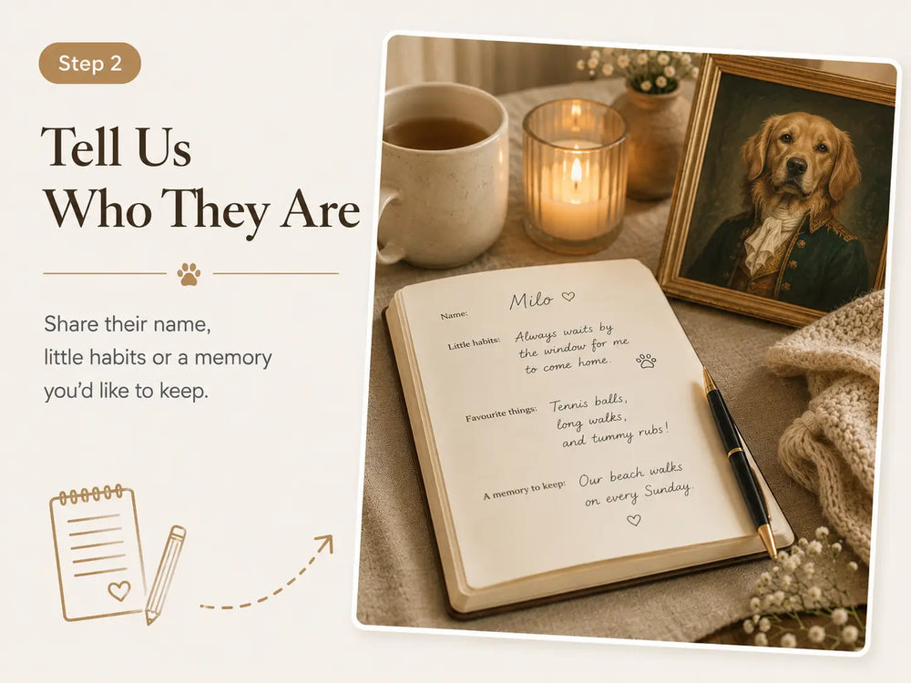 Pet story details for a personalised pet memory portrait by Aooiart